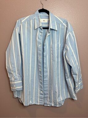 Ami Oversized Blue and White Vertical Stripe Shirt